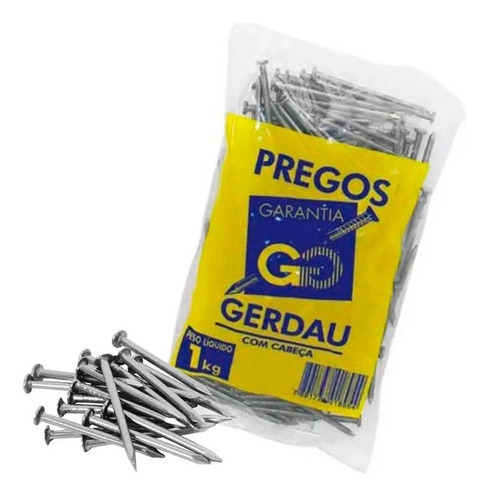 Prego Gerdau Com Cabeca 20x30 Peso: 1 Kg Ref:117000154 Comprimento 6.9 cm Diâmetro nominal 4.4 mm