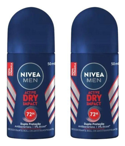 Desodorante Roll-on Nivea 50ml Masc Dry Impact - Kit C/2un