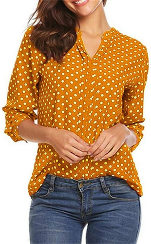 Blusa De Señora De Manga Siete Cuartos Y Lunares, Informal