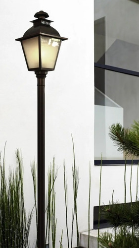 Farol Colonial Columna Exterior Hierro Poste Jardín Apto Led