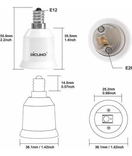 Convertidor Adaptador Socket De Bombilla E12 A Foco E26 E27