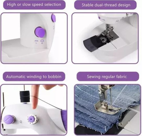 Mini Maquina De Coser Recta Portatil Con Pedal Y Base Eléctrica Con Luz Led