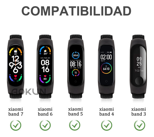 2 Correa Para Xiaomi Mi Band 7 6 5 4 3 Nylón Y Ajuste Velcro Color Negro/azul