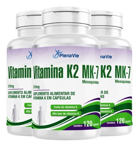 Vitamina K2 Mk-7 Menaquinona 3x 120 Cápsulas Softgel Novo!