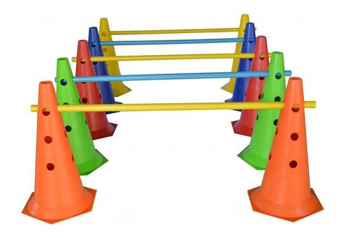 Kit de 4 conos con barreras funcionales, circuito, agilidad, color: naranja/verde