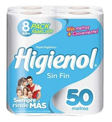 Papel Higiénico Higienol Plus Sin Fin 50 Metros X8