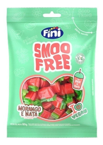 Bala De Goma Fini Smoofree Vegana Morango E Nata - 80g