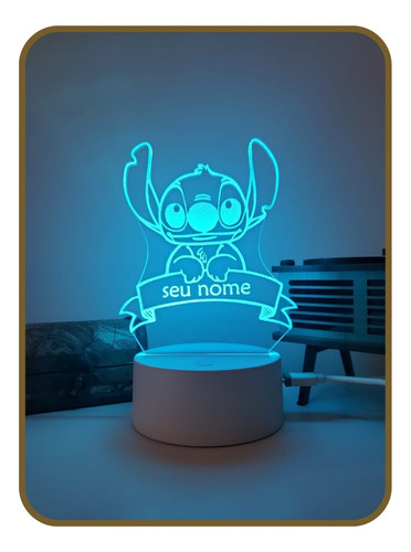 Luminária 3d Led 16 Cores Stitch Personalize Seu Nome Decora