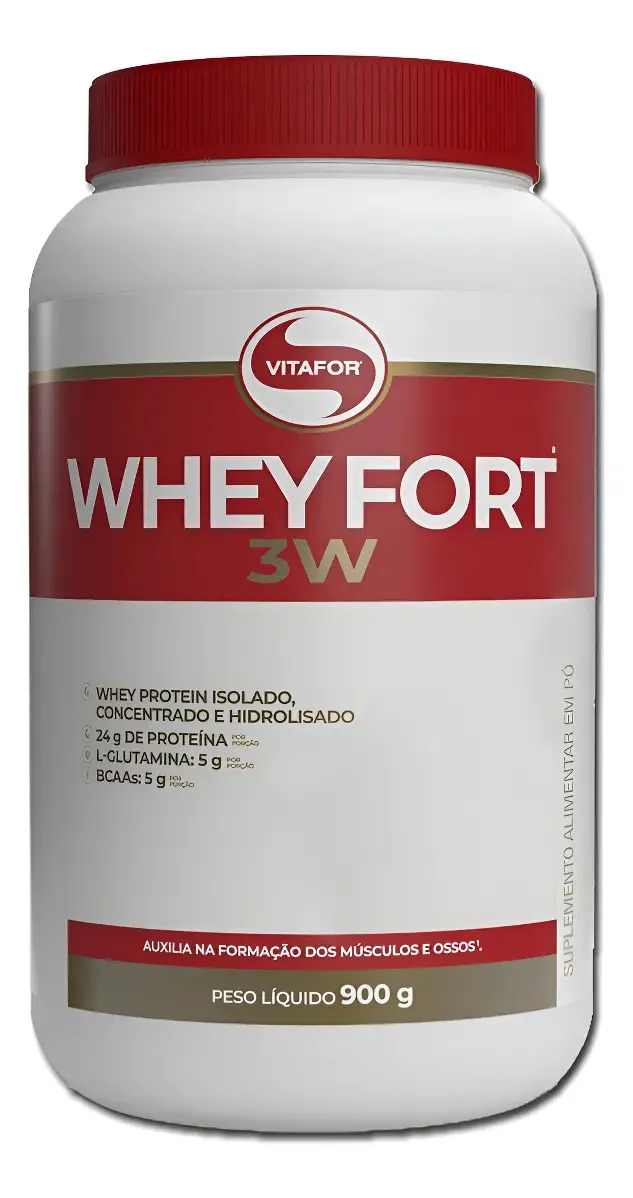 Whey Protein Fort 3w 900g ( Vitafor ): Concentrado E Isolado Sabor Chocolate