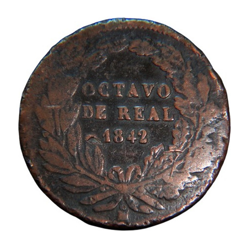 Moneda 1/8 Real 1842 Octavo México Cobre Federal Republica