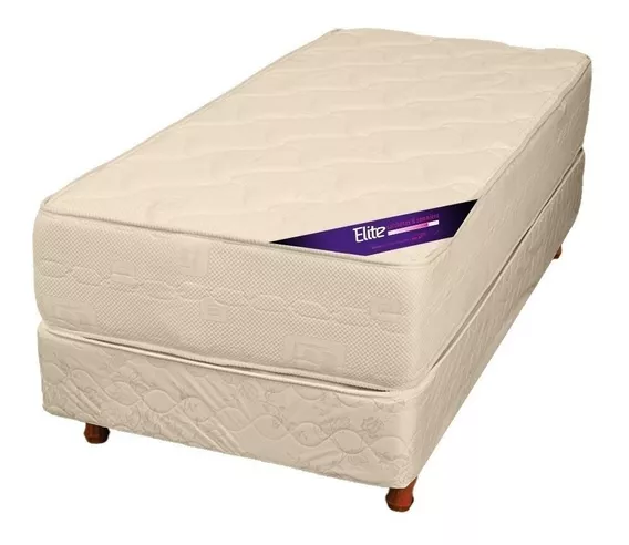 Sommier Colchon 1 1/2 Plaza Y Media Espuma Alta Densidad Color Beige