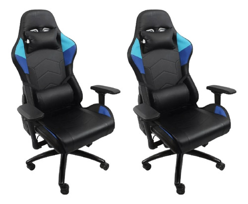 Set 2 Silla Gamer Luz Rgb Gaming Ergonomica Azul Material Del Tapizado Cuero Sintético