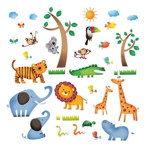 Dw 1206 Wild Jungle Animals Pegatinas De Pared Niños C...