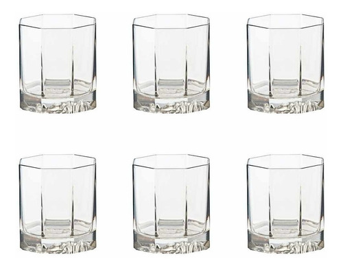 Juego De Vasos Whisky Octogonal Trago Corto Vidrio Velas X6