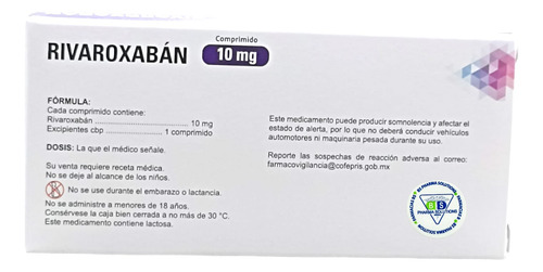 Rivaroxabán 10 Mg C/30 Comprimidos Maver