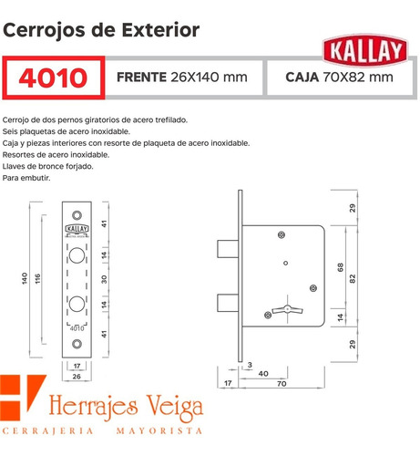Imagen 4 de 8 de Cerradura Kallay 4000 Mas Cerrojo 4010 Igual Combinacion