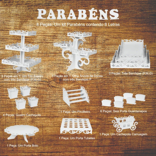 Kit Festa Provençal Decoração Mdf Branco Floral 31 Peças