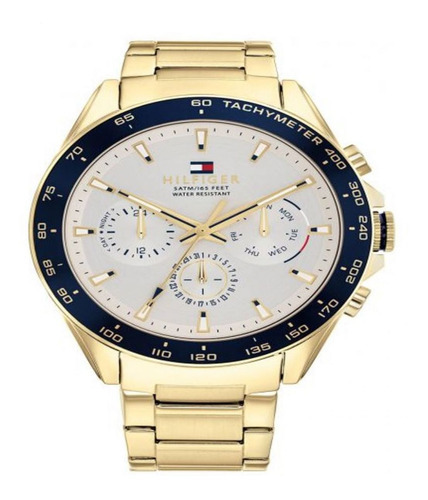 Reloj De Pulsera Tommy Hilfiger Sport Para Hombre Dorado Color del bisel Azul Color del fondo Blanco