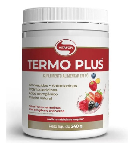 Termoplus 240g Vitafor Termogenico + Cafeína + Zinco + Cromo Sabor Frutas Vermelhas Com Gengibre e Chá Verde