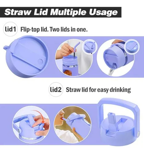 Vaso De Vidrio 32oz Con Popote Y Tapa, Bpa Free, Morado