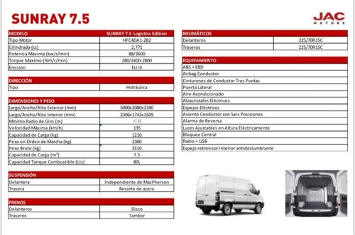Jac Sunray 7.5mt3 Furgon Diesel