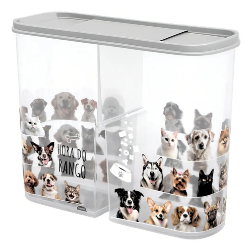 Pote Com Tampa Dispenser Portátil Ração Gato Cão Duplo Cor Cinza Lisa