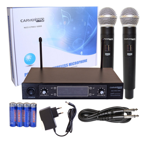 Microfono Inalambrico Mano Doble Uhf/fq Variable Carverpro