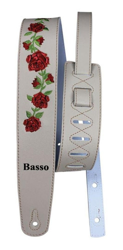 Correia Guitarra Violão Baixo Alça Basso Vt Fl Floral Bege