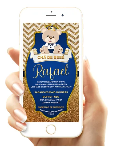 comprar Convite Digital Chá De Bebê Ursinho Príncipe Realeza