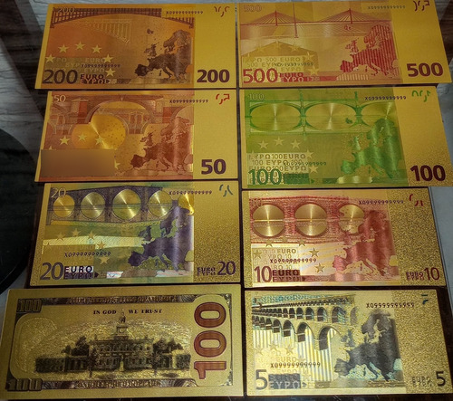 Euro/billetes Dorados-colección En Latón 8uni. 100dol.cábala