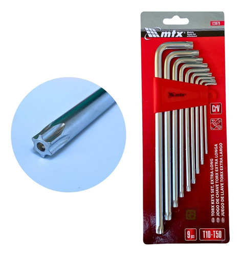 Jogo Chaves Allen Torx Extra Longa 9 Peças Aço Crv Com Furo