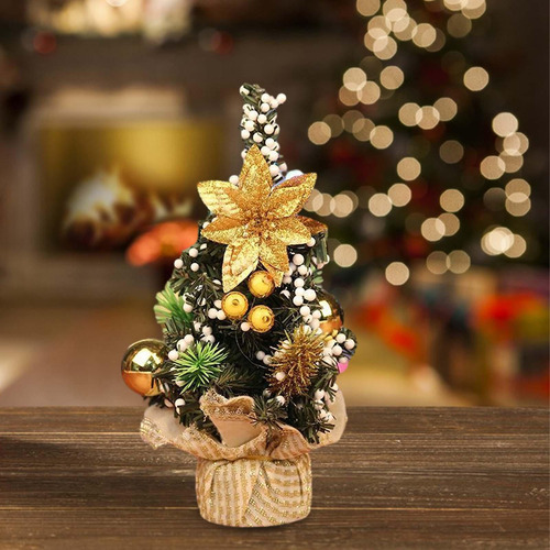 2 De Navidad De Escritorio Con Base, Mini Árbol De Oro