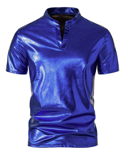 Playera Metálica Brillante Con Cuello Alto Para Hombre Para