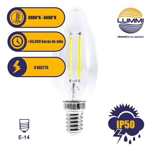 Foco Vela Filamentos Led 4w E14 Luz Calida O Fria 127v