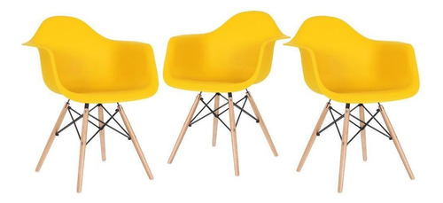 3 Cadeiras  Eames Wood Daw Com Braços Jantar Cores Estrutura da cadeira Amarelo