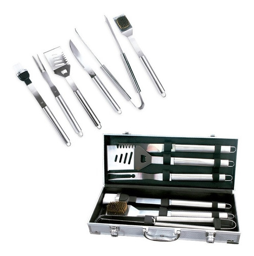 Set De Bbq En Aluminio 6 Piezas + Estuche Acero Inoxidable 