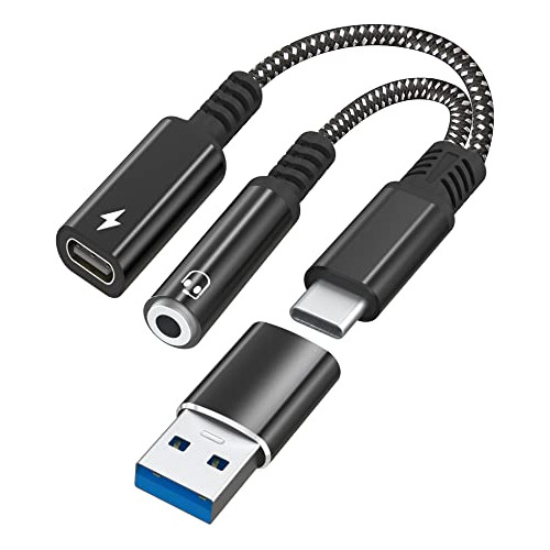 Adaptador Usb C 3.5mm Auriculares Y Cargador, 2 1 Usb C...