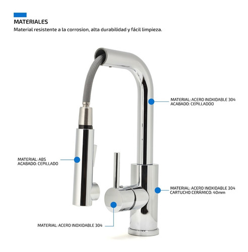 Imagen 8 de 10 de Griferia Para Cocina Monocomando Extensible Canilla De Acero
