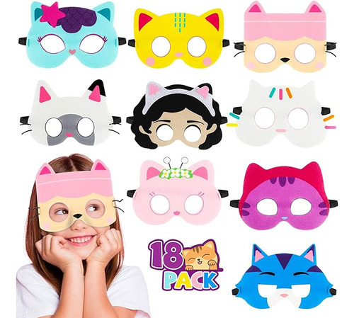 Paquete 18 Mascaras Fieltro Para Gatos Suministros Cumpleaño