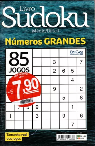 Livro Sudoku Ed. 03 - Médio/Difícil - Com Números Grandes - Só