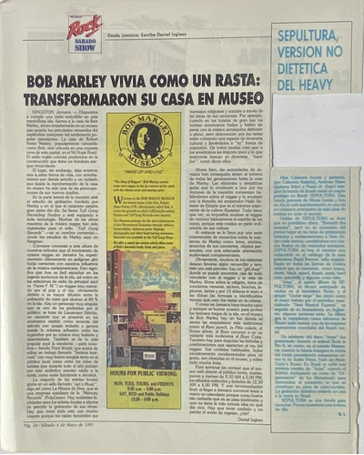 Bob Marley Casa Museo, Clipping Revista Rock, R75cr06