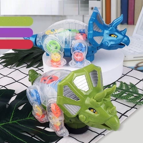 Dinosaurio Robot Engranes Triceratops Camina Luz Y Sonido