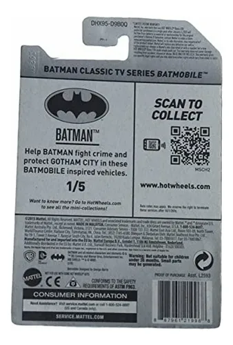 Batimóvil Zamac Hot Wheels, Batman Serie Clásica Tv 1-5