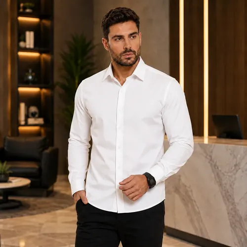 Camisa Social Masculina Slim Fit Sem Bolso Luxo Não Amassa (9 cores, P ao GG)