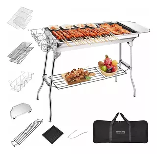 Asador De Carbón Parrilla Bbq Portátil Plegable Acero Inox