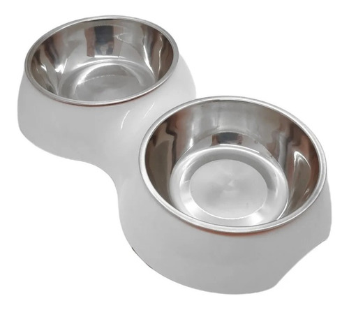 Comedero Perro Doble Antideslizante Mascotas Gato Bowl Acero Color Gris