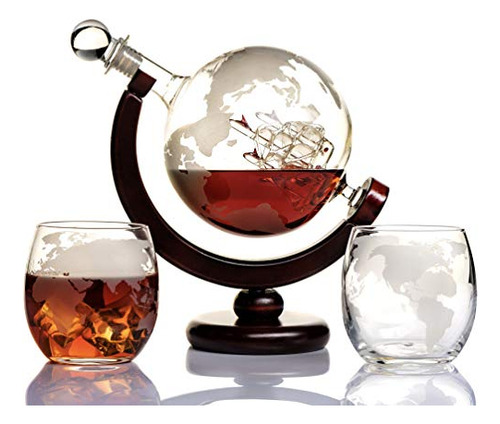 Whisky Globe Decanter Set  850 Ml Con Dos Vasos De Whisky Gr