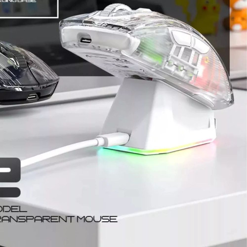 Mouse Attack Shark X2 Pro Rgb Tri-modo Branco Transparente