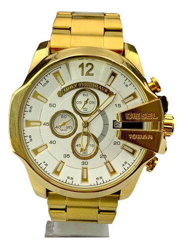 Reloj Masculino Diesel Dorado/branco À Prueba Dágua Con Caja