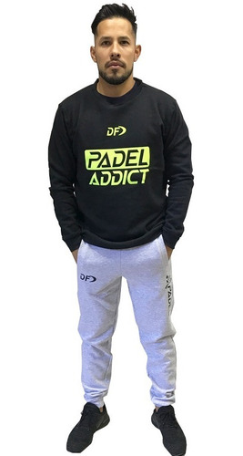 Imagen 2 de 4 de Buzo Padel Addict Negro + Pantalon Padel Gris Conjunto